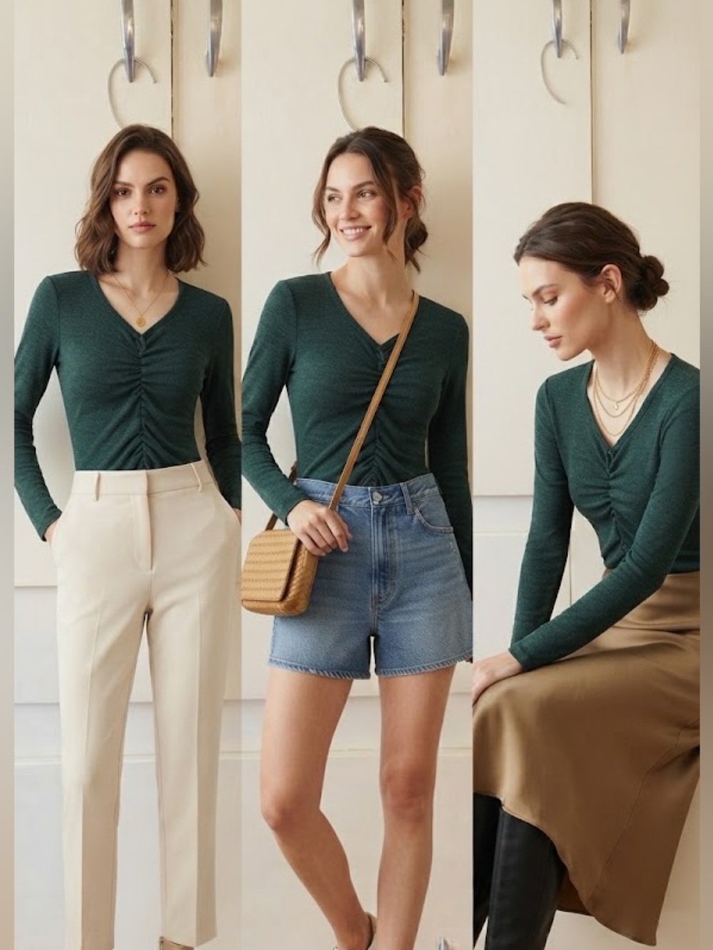 a new day Dark Teal Ribbed Long-Sleeve Ruched Front Top